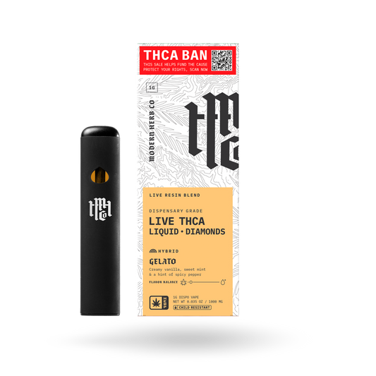 THCa Disposable Live Resin Liquid Diamonds: Gelato (Hybrid) - 1g by Modern Herb Co | Buddy Brandz | Buddy Brandz