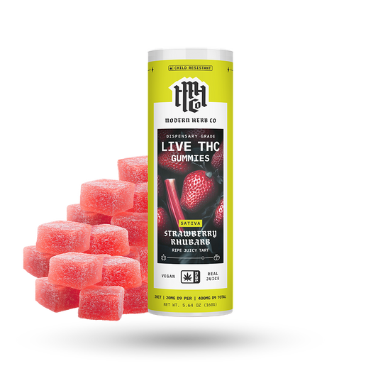 Live Resin D9 THC Gummies: Strawberry Rhubarb (Sativa) - 20ct by Modern Herb Co | Buddy Brandz | Buddy Brandz