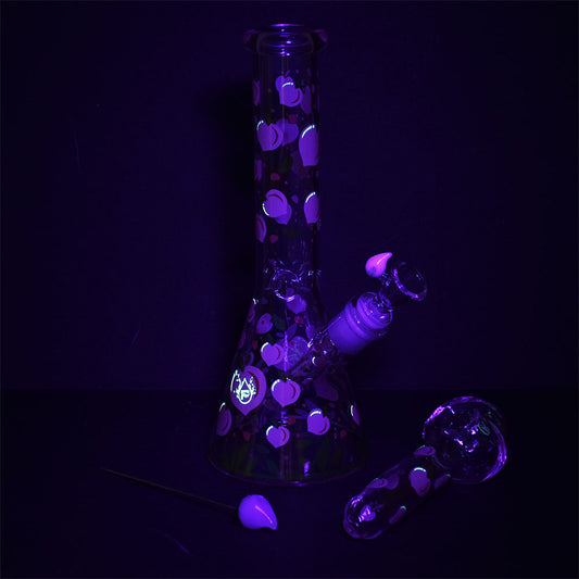 Pulsar Fruit Series Peaches & Cream Herb Pipe Glow Duo - 10" / 14mm F by Smoke Drop - view 2 | Buddy Brandz - alternate view | Buddy Brandz