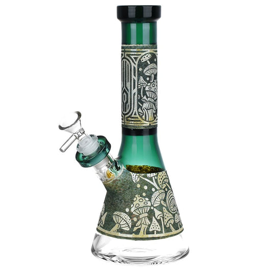 Mushroom Melange Etched Beaker Glass Water Pipe by Smoke Drop | Buddy Brandz | Buddy Brandz