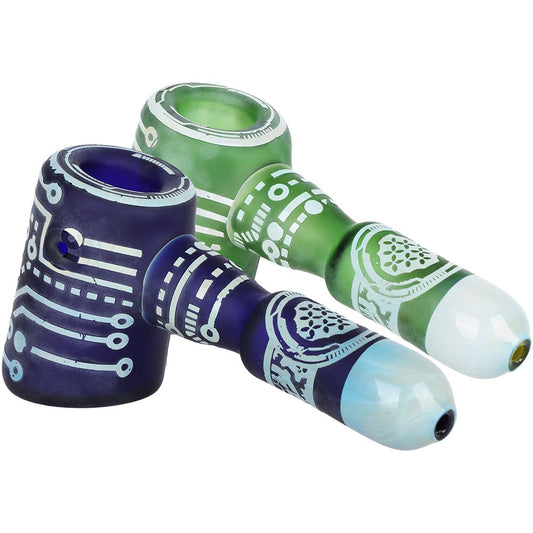 Circuits of Love Sandblasted Glass Hand Pipe - 4.75" by Smoke Drop | Buddy Brandz | Buddy Brandz