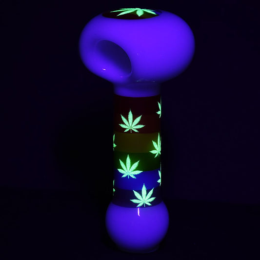 Pride Rainbow Hemp Leaf Glow Glass Spoon Pipe by Smoke Drop - view 2 | Buddy Brandz - alternate view | Buddy Brandz