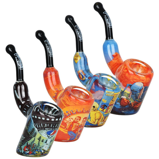 Grateful Dead x Pulsar Inside Print Bent Sherlock Pipe | 4" by Smoke Drop | Buddy Brandz | Buddy Brandz