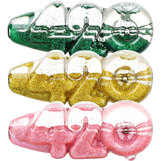 Glitter 420 Glycerin Glass Hand Pipe - 4.25" (4 pack) by Smoke Drop | Buddy Brandz | Buddy Brandz