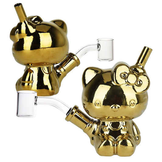 Hello Kitty Golden Electroplated Glass Dab Rig by Smoke Drop | Buddy Brandz | Buddy Brandz