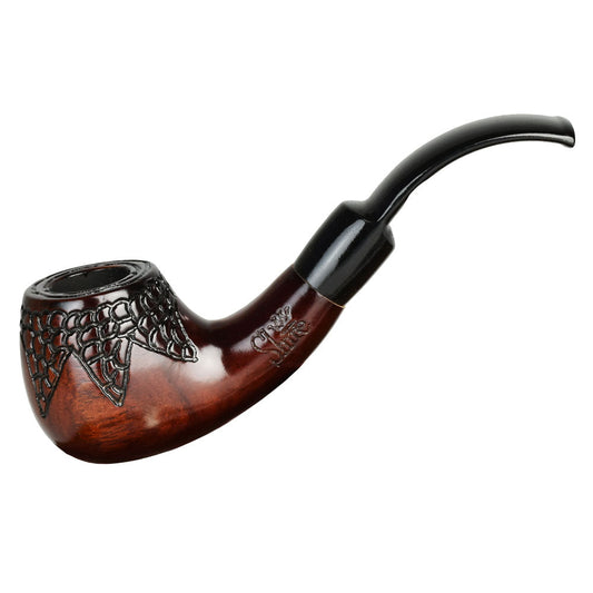 Pulsar Shire Pipes Engraved Bowl Bent Apple Cherry Wood Pipe - 5.5" by Smoke Drop | Buddy Brandz | Buddy Brandz