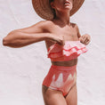 Cargar la imagen en la vista de la galería, Vintage Striped Ruffled two piece swimsuit