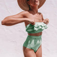 Cargar la imagen en la vista de la galería, Vintage Striped Ruffled two piece swimsuit