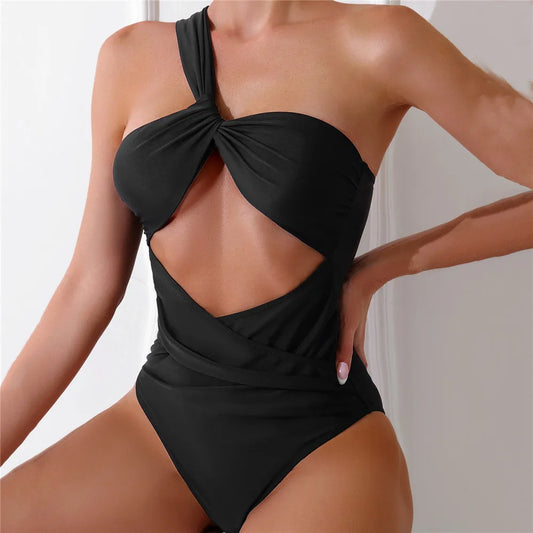 One Shoulder Sexy Black One Piece Swimsuit | Buddy Brandz