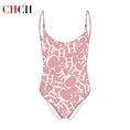 Load image into Gallery viewer, Women's Swimwear CH Letter Pink Triangle One-piece Swimsuit