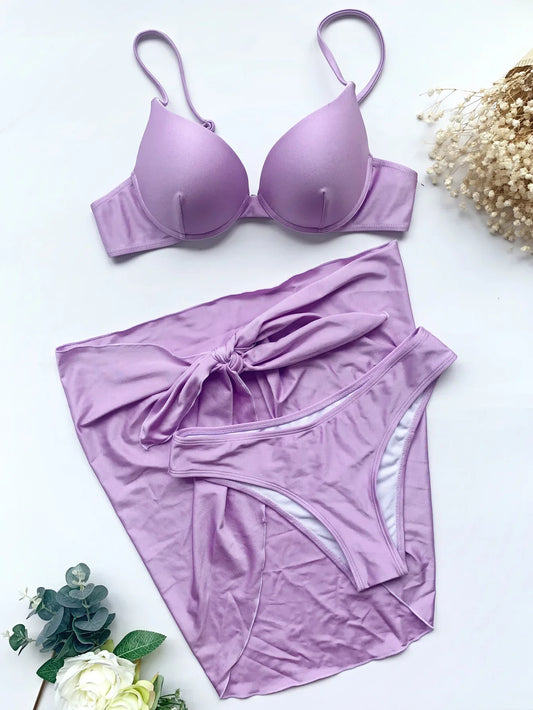 Women solid push up underwire three piece set - alternate view | Buddy Brandz