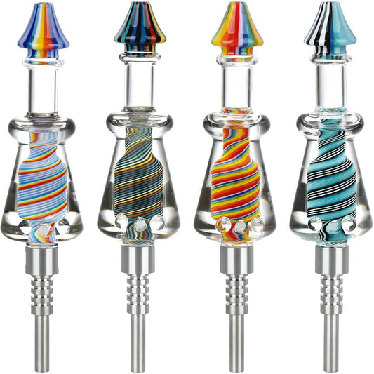 Rainbow Twist Glycerin Glass Dab Straw - Titanium Tip / 7.5" by Smoke Drop | Buddy Brandz | Buddy Brandz