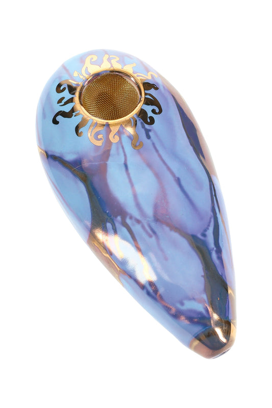 Ancient Creations Ceramics Oval Hand Pipe – Brass Screen – Made in USA by Smoke Drop - view 2 | Buddy Brandz - alternate view | Buddy Brandz