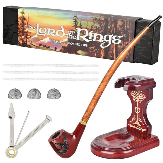 Pulsar Shire Pipes x LoTR SMAUG Pipe & MIDDLE-EARTH Pipe Stand Bundle - 11.5" by Smoke Drop - view 2 | Buddy Brandz - alternate view | Buddy Brandz