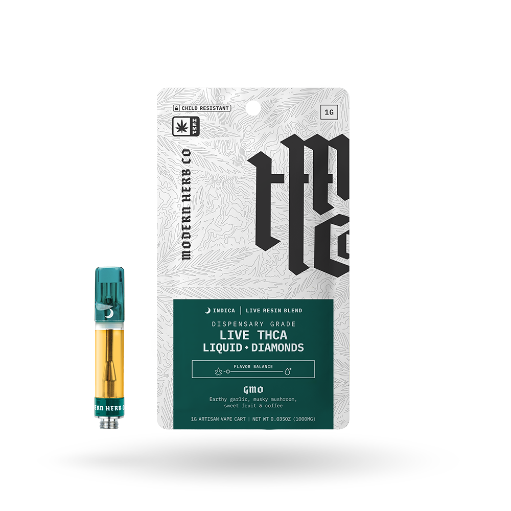 THCa Vape Cartridge Live Resin Liquid Diamonds: GMO (Indica) - 1g by Modern Herb Co | Buddy Brandz