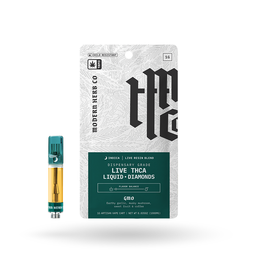 THCa Vape Cartridge Live Resin Liquid Diamonds: GMO (Indica) - 1g by Modern Herb Co | Buddy Brandz | Buddy Brandz