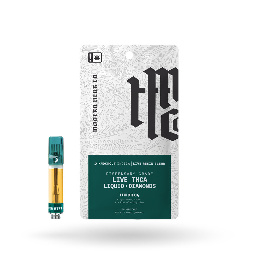 THCa Vape Cartridge Live Resin Liquid Diamonds: Lemon OG (Indica) - 1g by Modern Herb Co | Buddy Brandz