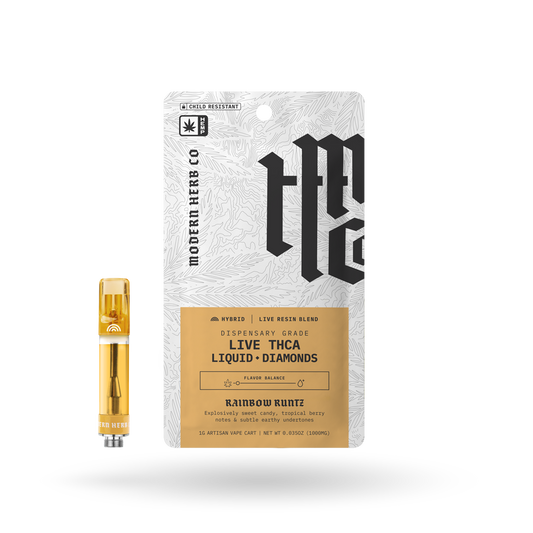 THCa Vape Cartridge Live Resin Liquid Diamonds: Rainbow Runtz (Hybrid) - 1g by Modern Herb Co | Buddy Brandz | Buddy Brandz