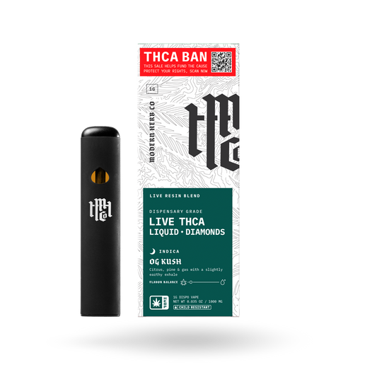 THCa Disposable Live Resin Liquid Diamonds: OG Kush (Indica) - 1g by Modern Herb Co - view 2 | Buddy Brandz - alternate view | Buddy Brandz