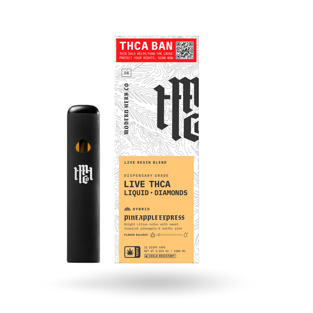THCa Disposable Live Resin Liquid Diamonds: Pineapple Express (Hybrid) - 1g by Modern Herb Co | Buddy Brandz