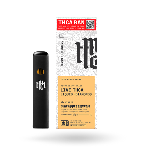 THCa Disposable Live Resin Liquid Diamonds: Pineapple Express (Hybrid) - 1g by Modern Herb Co | Buddy Brandz | Buddy Brandz
