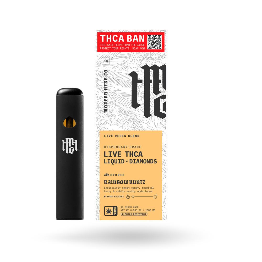 THCa Disposable Live Resin Liquid Diamonds: Rainbow Runtz (Hybrid) - 1g by Modern Herb Co | Buddy Brandz