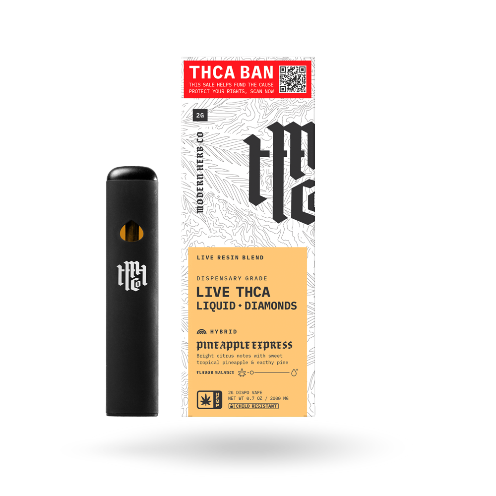 THCa Disposable Live Resin Liquid Diamonds: Pineapple Express (Hybrid) - 2g by Modern Herb Co | Buddy Brandz