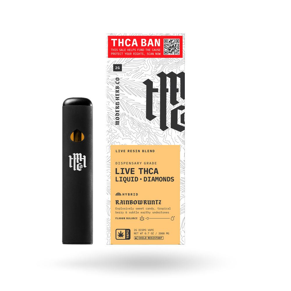 THCa Disposable Live Resin Liquid Diamonds: Rainbow Runtz (Hybrid) - 2g by Modern Herb Co | Buddy Brandz