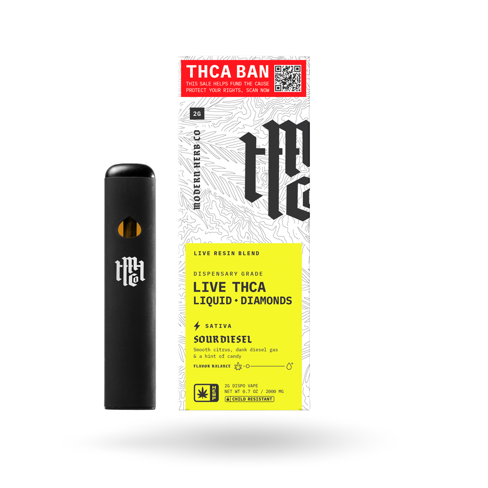 THCa Disposable Live Resin Liquid Diamonds: Sour Diesel (Sativa) - 2g by Modern Herb Co | Buddy Brandz