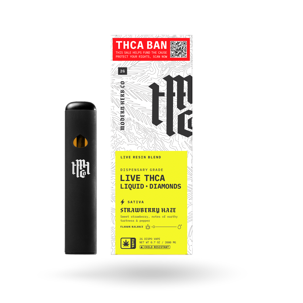 THCa Disposable Live Resin Liquid Diamonds: Strawberry Haze (Sativa) - 2g by Modern Herb Co | Buddy Brandz