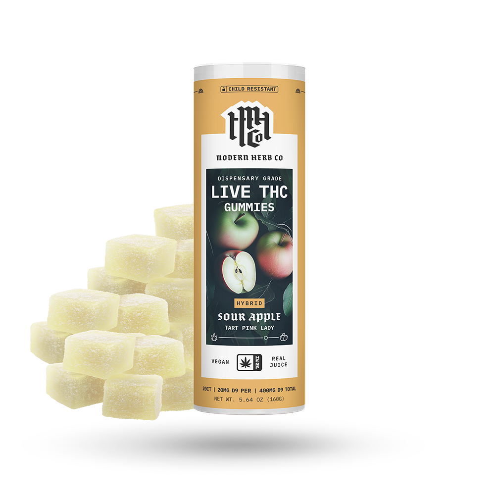 Live Resin D9 THC Gummies: Sour Apple (Hybrid) - 20ct by Modern Herb Co | Buddy Brandz