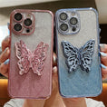 Load image into Gallery viewer, Gradient Glitter Butterfly Holder Plating Phone Cases for iPhone 15Pro 11 12 13 14 Pro Max Clear Shockproof Soft Silicone Cover by Buddy Brandz - view 3 | Buddy Brandz
