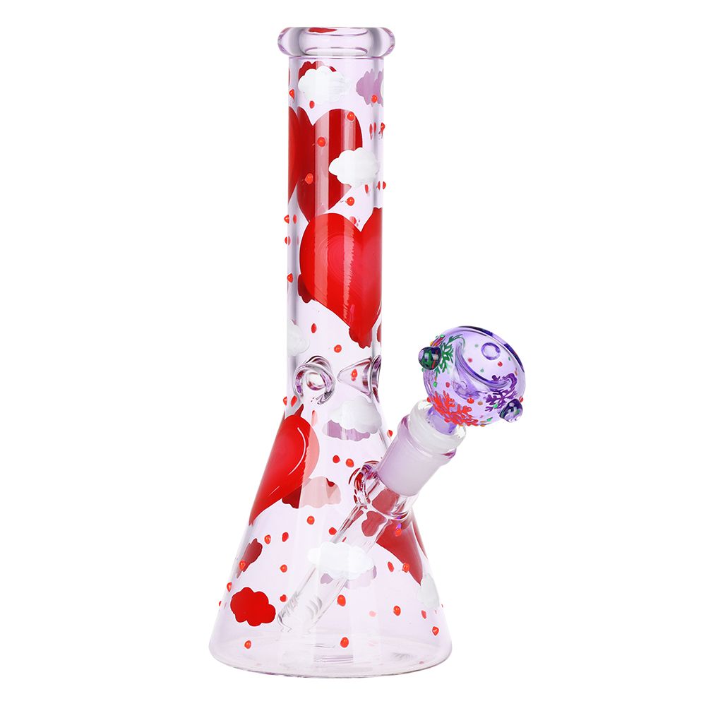 Pinky Hearts Beaker Glass Water Pipe - 10" by Smoke Drop | Buddy Brandz