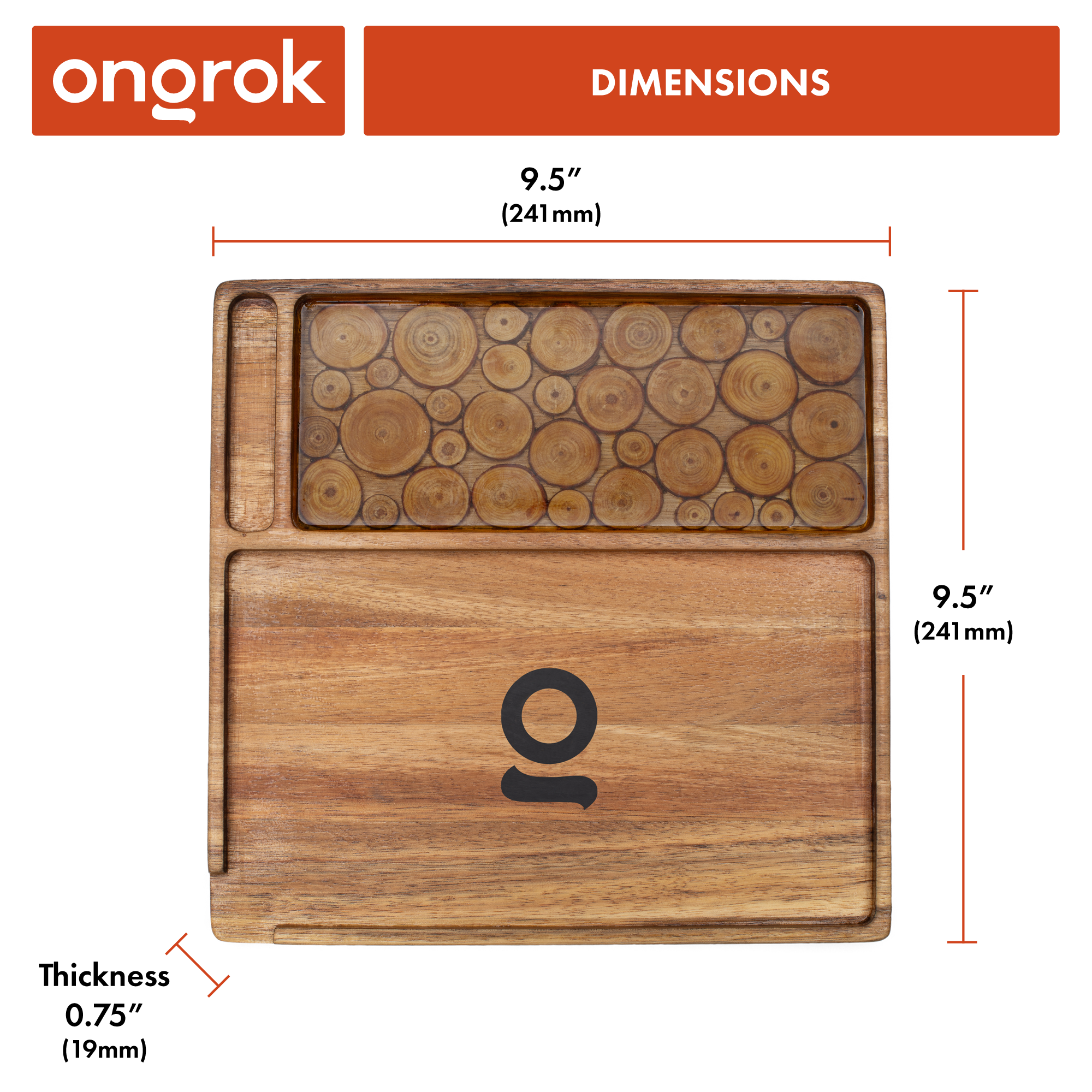 Ongrok Premium Natural Acacia Wood Tray | 9.5" x 9.5" by Smoke Drop - view 6 | Buddy Brandz