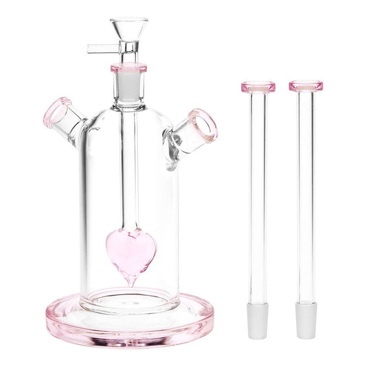Date Night Heart Perc Dual Neck Glass Water Pipe - 7" / 14mm F by Smoke Drop - view 2 | Buddy Brandz - alternate view | Buddy Brandz