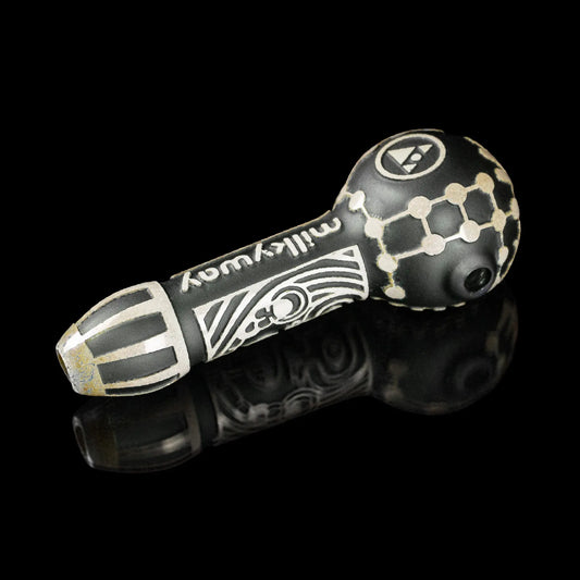 Maya Face in Color Black Frit Hand Pipe - alternate view | Buddy Brandz