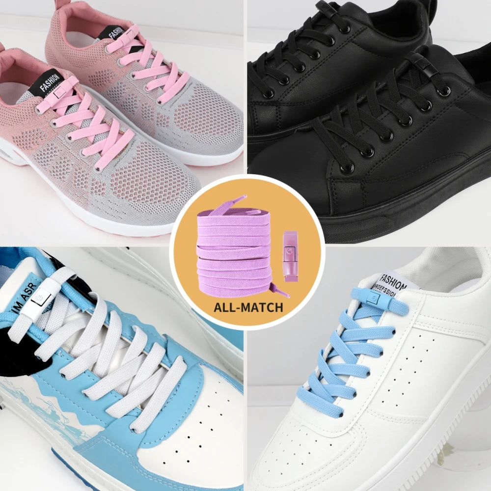 New Without Ties Elastic Laces No Tie Shoe Laces Press Lock Shoelaces Sneaker Kids Adult 8MM Widened Flat Shoelace for Shoes by Buddy Brandz - view 30 | Buddy Brandz