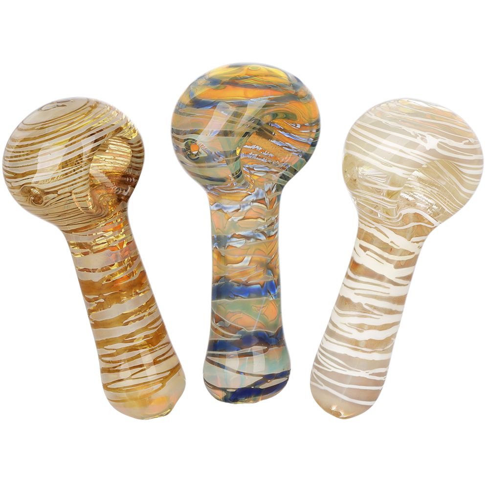 3CT BUNDLE - Concentric Spiraled Glass Spoon Pipe - 3.5" / Assorted Colors