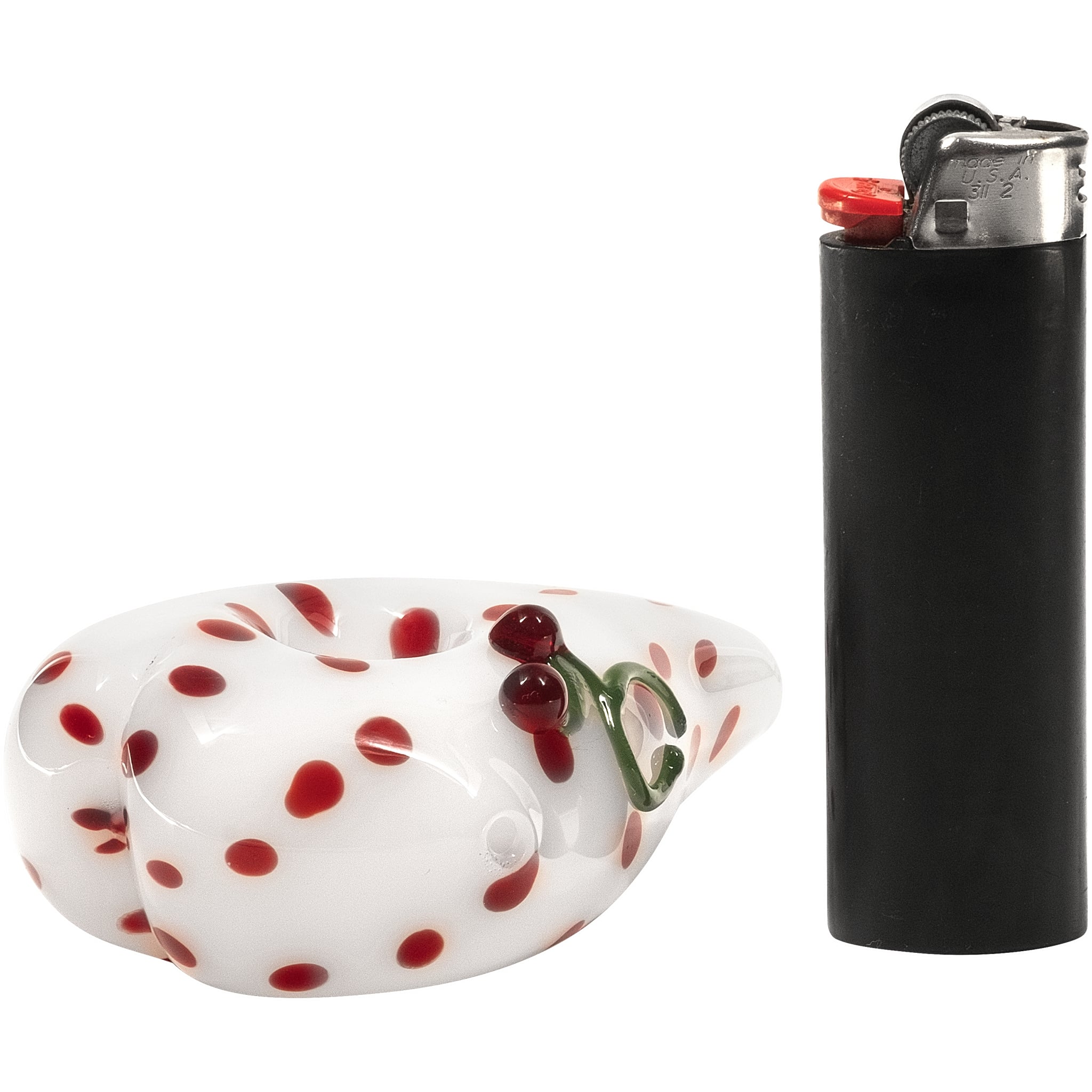 White Heart Red Polka Dots Glass Hand Pipe by Smoke Drop - view 5 | Buddy Brandz
