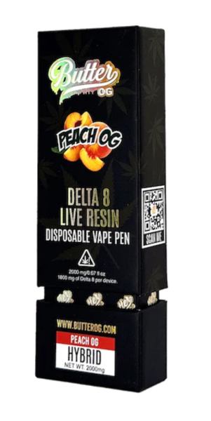 Butter OG Delta 8 Live Resin Disposable Vape 2G - Peach OG (Indica) by Smoke Drop - view 2 | Buddy Brandz - alternate view | Buddy Brandz