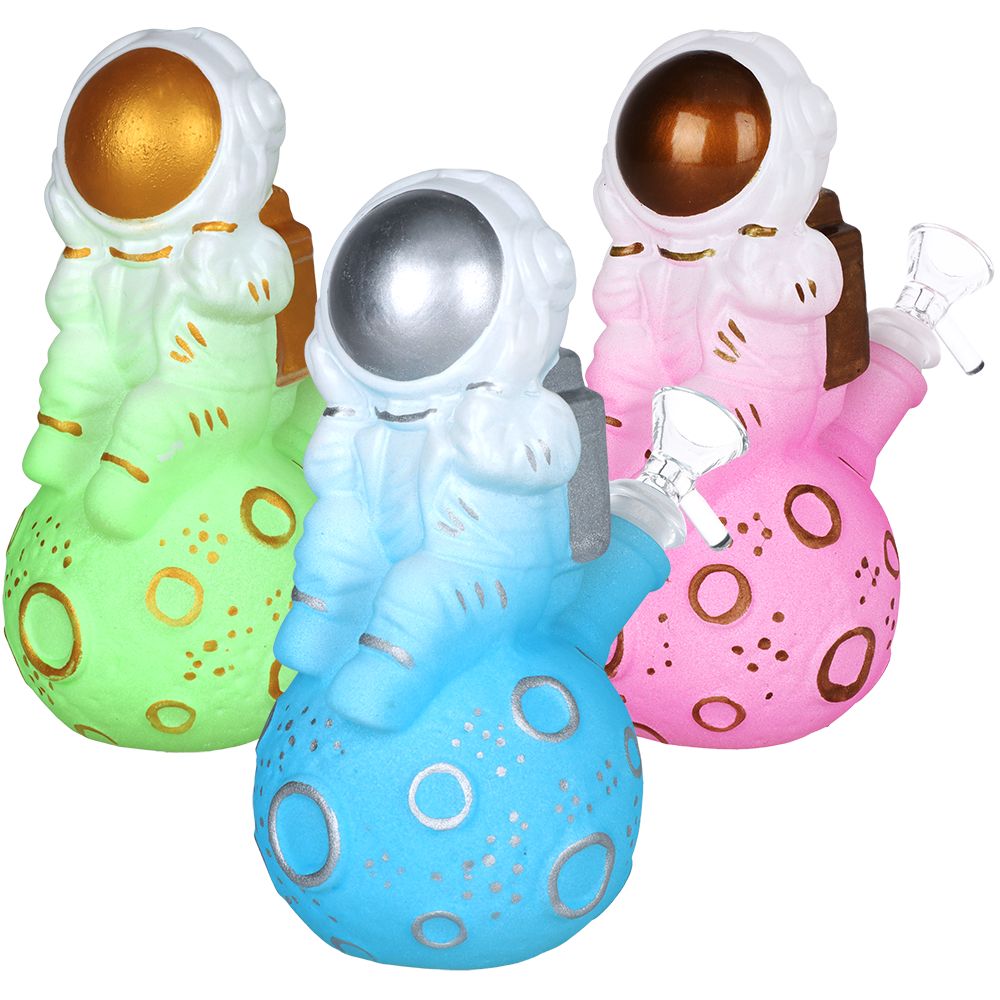 Astronaut Glow In The Dark Painted Glass Water Pipe - 6.75" by Smoke Drop | Buddy Brandz