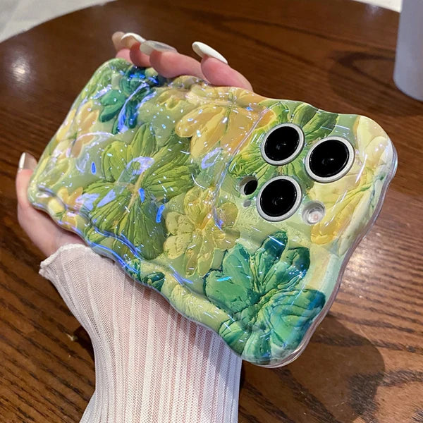 Wave Blue Light Oil Painting Flower Phone Case Suitable for iPhone 11 12 13 14 15 Pro Max Small Fresh Phone Case Cover Casing by Buddy Brandz - view 11 | Buddy Brandz