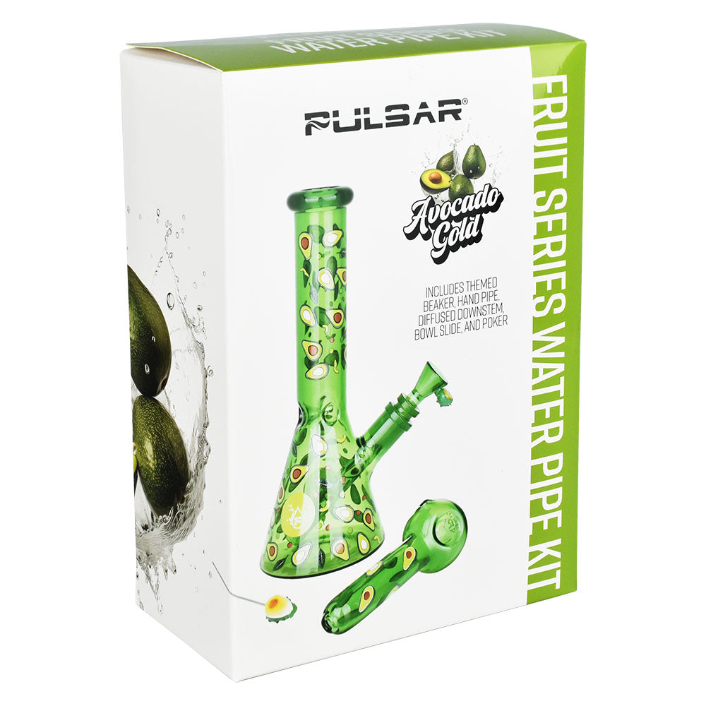 Pulsar Fruit Series Avocado Gold Herb Pipe Glow Duo - 10" / 14mm F by Smoke Drop - view 7 | Buddy Brandz
