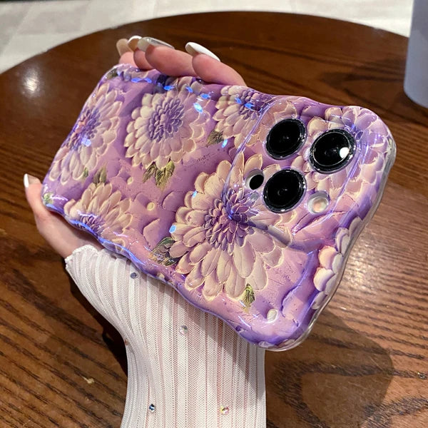 Wave Blue Light Oil Painting Flower Phone Case Suitable for iPhone 11 12 13 14 15 Pro Max Small Fresh Phone Case Cover Casing by Buddy Brandz - view 41 | Buddy Brandz