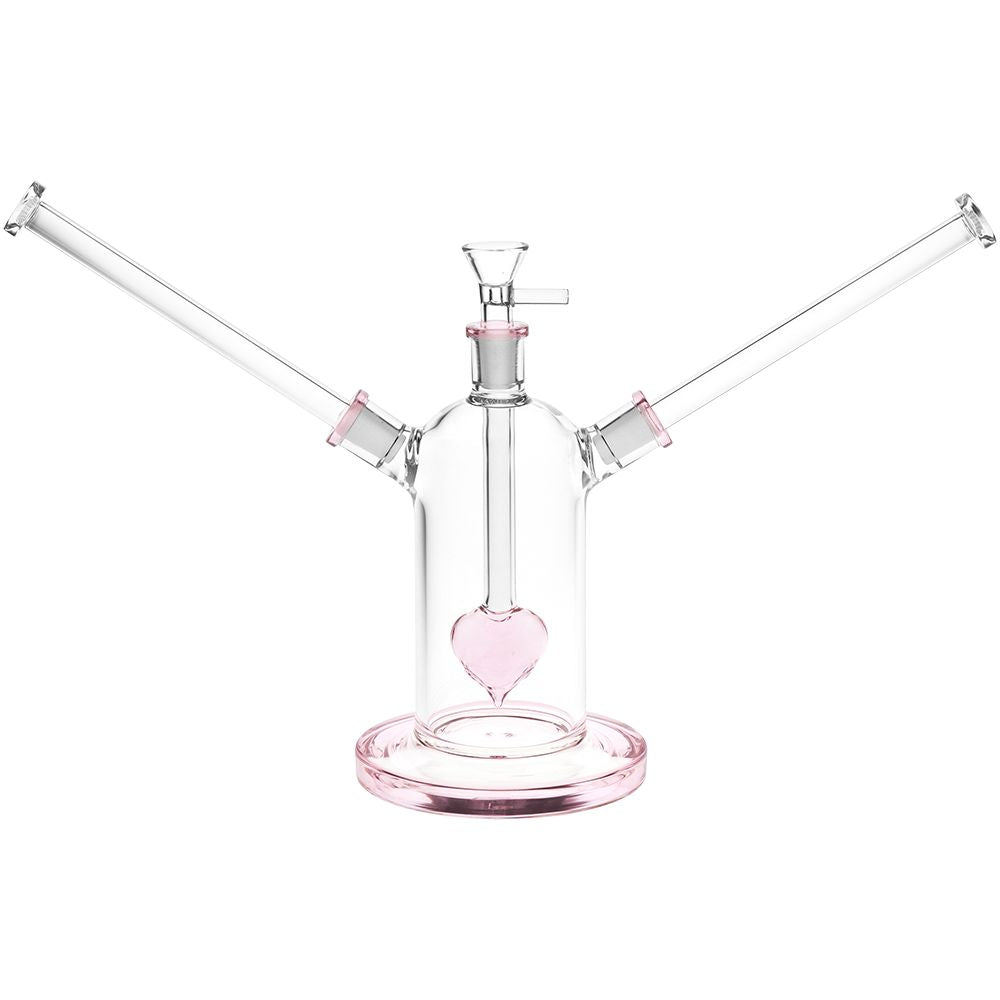 Date Night Heart Perc Dual Neck Glass Water Pipe - 7" / 14mm F by Smoke Drop | Buddy Brandz