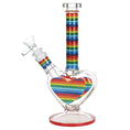 Load image into Gallery viewer, Rainbow Striped Heart Glass Water Pipe by Smoke Drop - view 2 | Buddy Brandz
