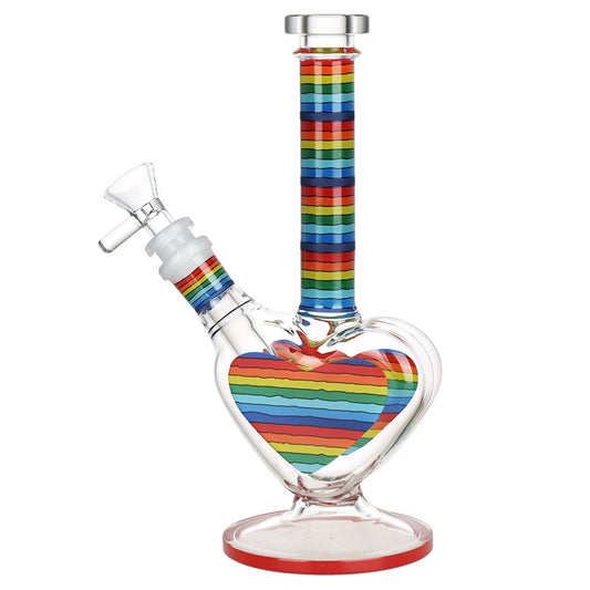 Rainbow Striped Heart Glass Water Pipe by Smoke Drop - view 2 | Buddy Brandz - alternate view | Buddy Brandz