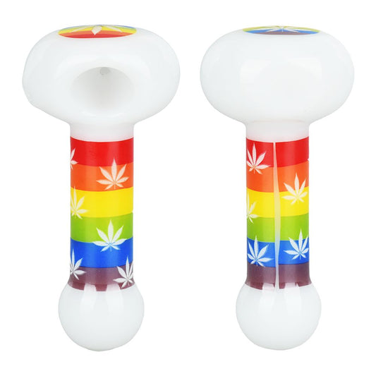 Pride Rainbow Hemp Leaf Glow Glass Spoon Pipe by Smoke Drop | Buddy Brandz | Buddy Brandz