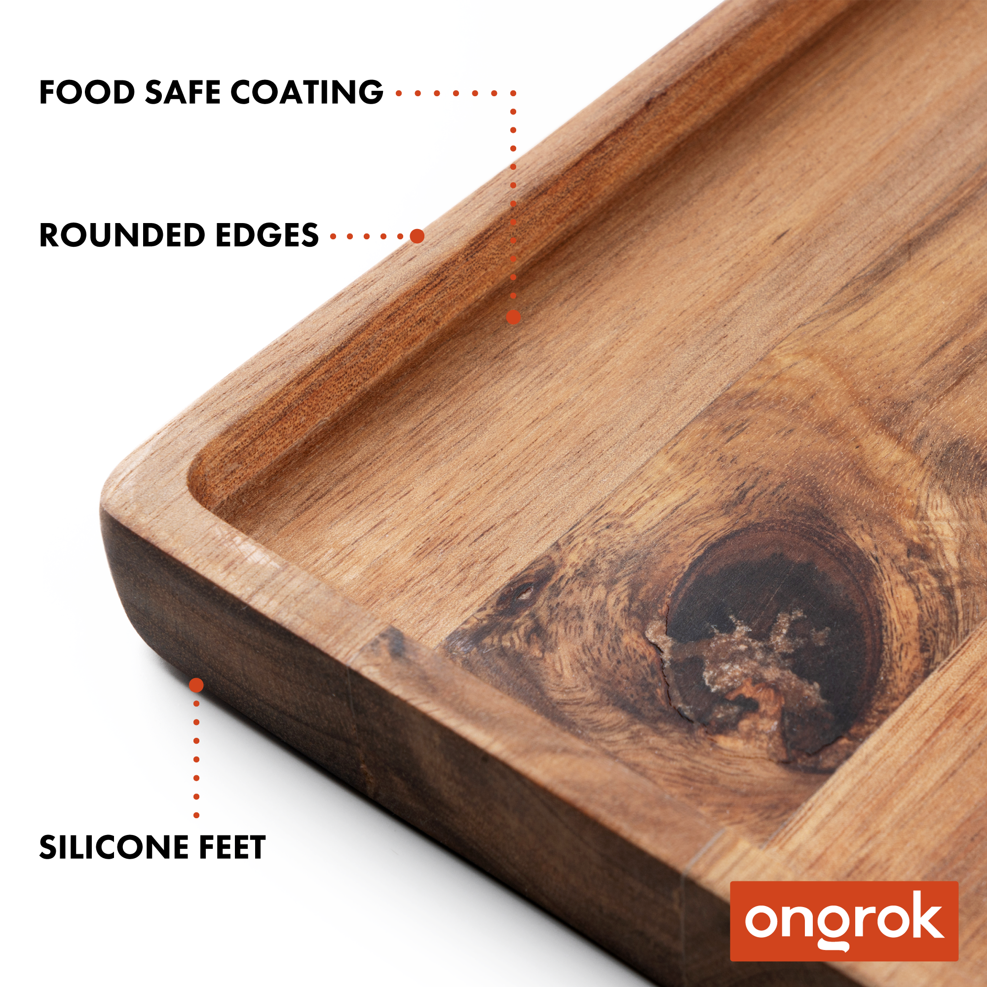 Ongrok Premium Natural Acacia Wood Tray | 9.5" x 9.5" by Smoke Drop - view 13 | Buddy Brandz