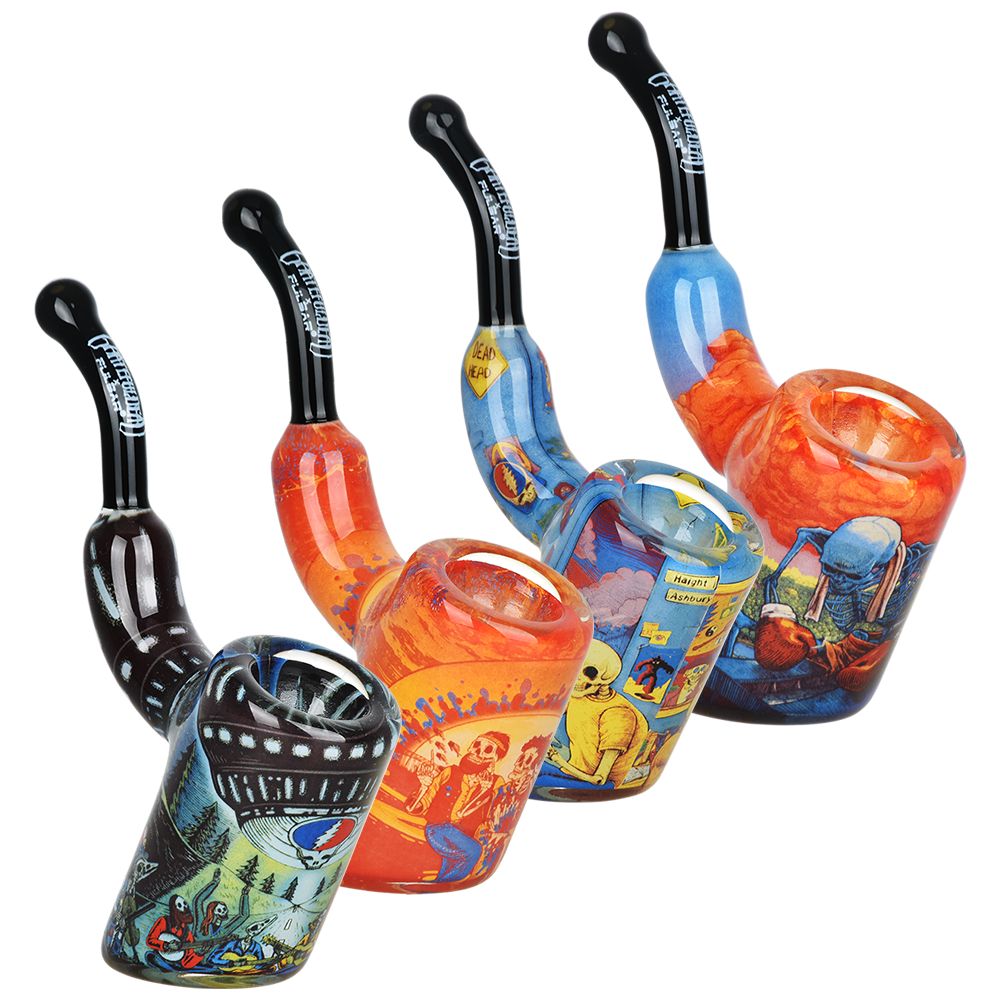 Grateful Dead x Pulsar Inside Print Bent Sherlock Pipe | 4" by Smoke Drop | Buddy Brandz